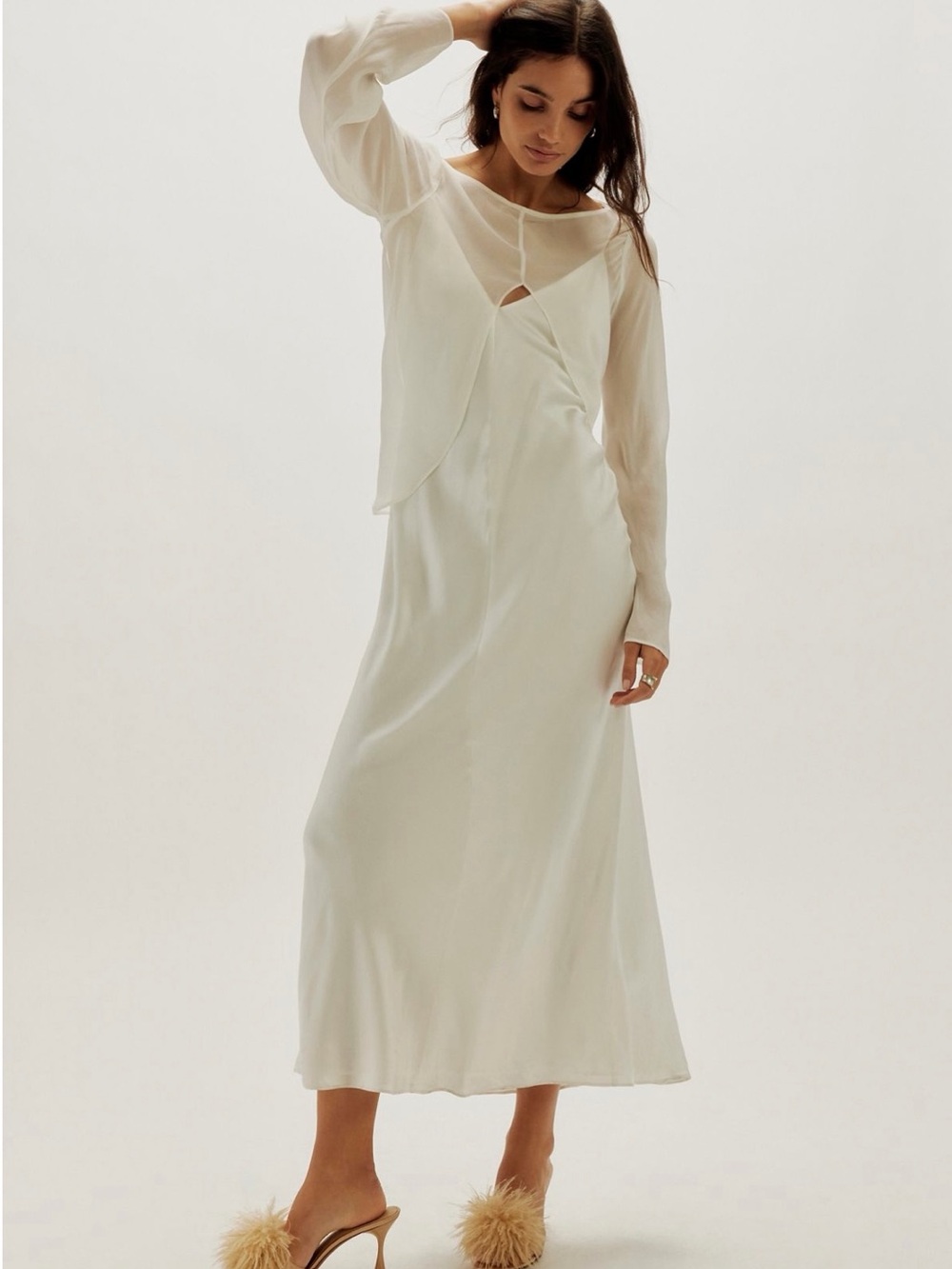 Significant other Evie Maxi Slip Dress with Sheer Overlay in ivory